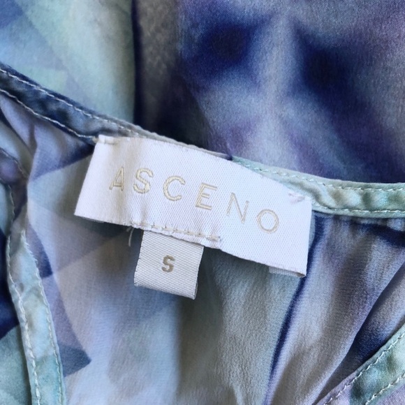 Asceno Silk Stain Glass Printed Blue Multi Side Slit Racerback Tunic Top EUC S - Picture 5 of 7